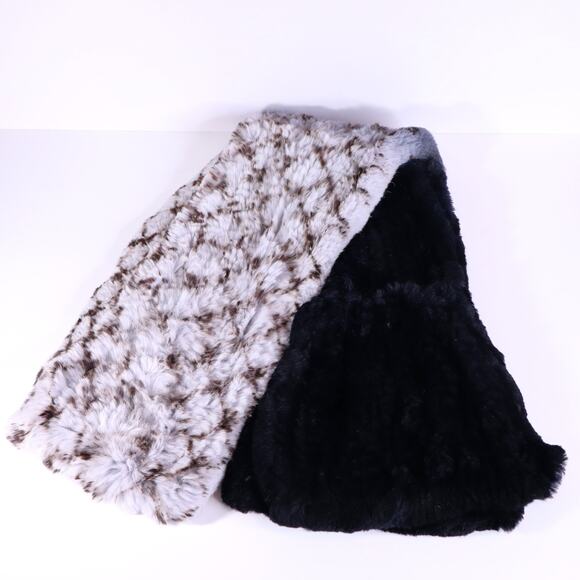 Rabbit Fur Scarf Flared and Printed White and Gray Ombre - Picture 1 of 3